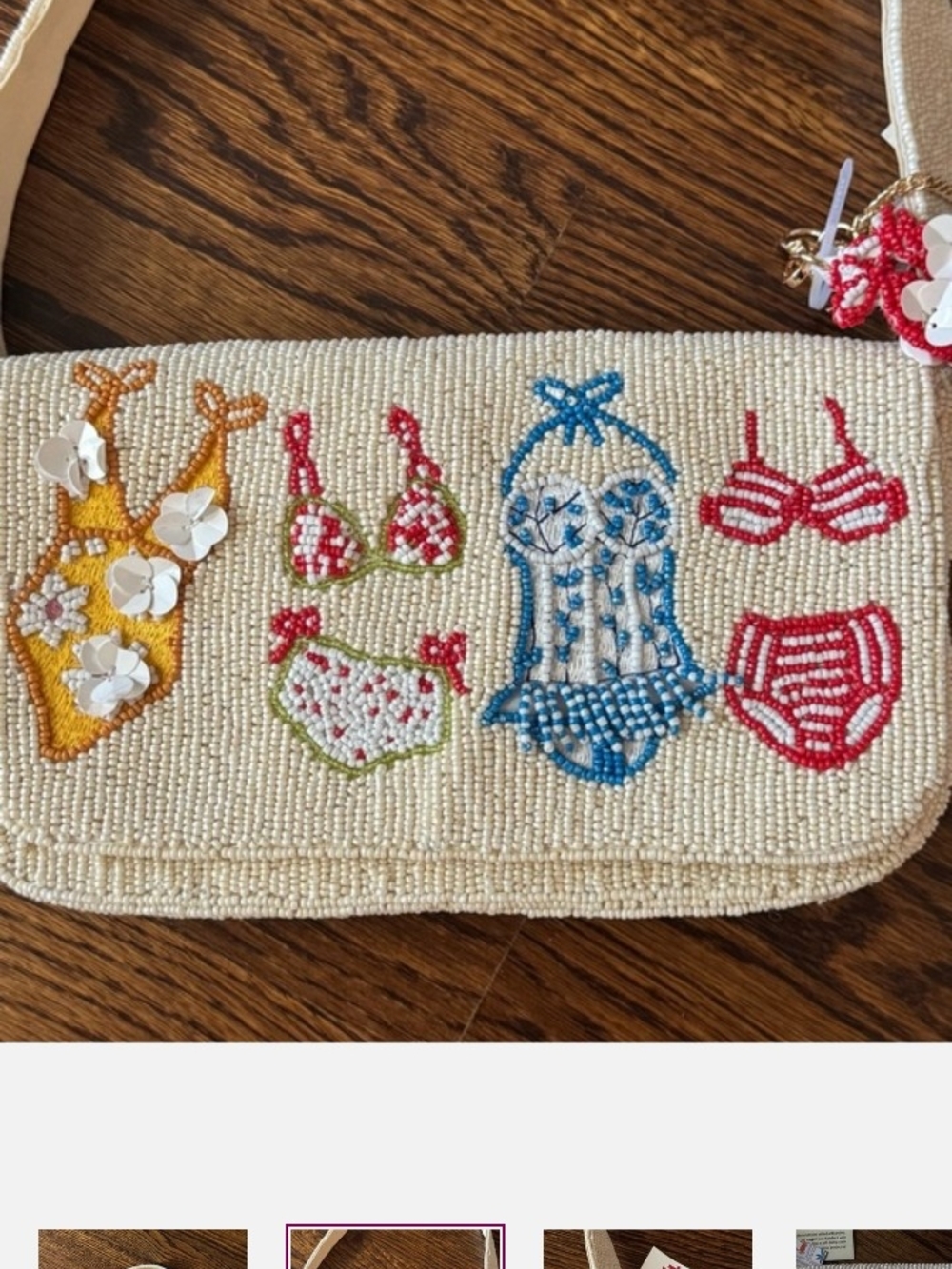Made In India Beaded Clutch with Colorful Old Time Swimwear Embroidery Very Cute